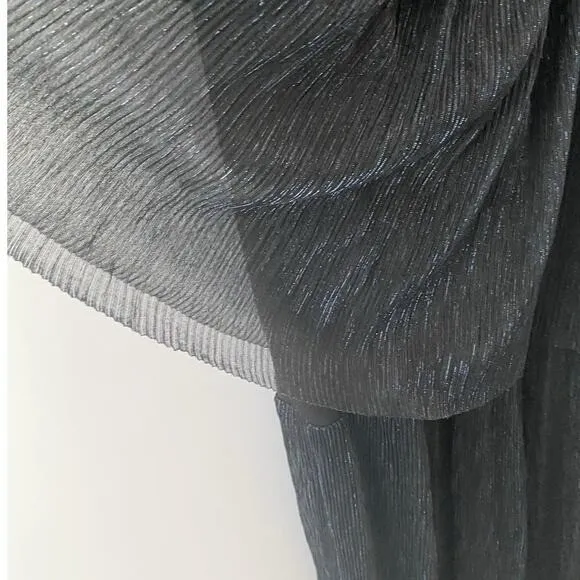 Melloday Black Metallic Plisse Tiered Maxi Dress Sleeveless V-Neck XS‎ New - Image 8