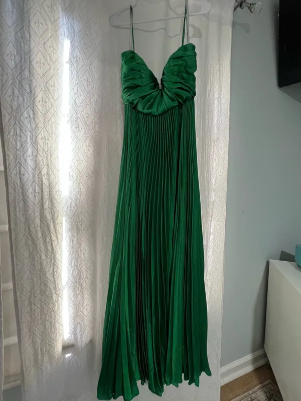 ML Monique Lhuillier Hammered Satin Charmeuse Pleated Gown - Image 2