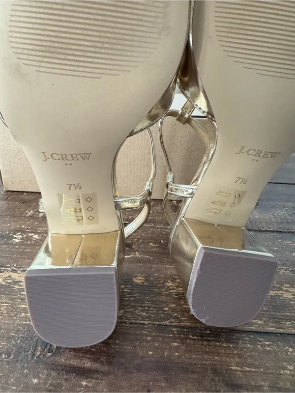 NEW! J. Crew T-Strap Heels Metallic Gold Block Heel - Image 5