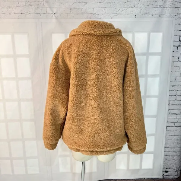 I Am Gia Tan Collared Full Zipper Lined Teddy Jacket Size Small - Image 7