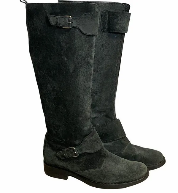 J. CREW Moto Biker Women’s Sz 8 Buckle Motorcycle Black Suede Leather Boots - Image 4
