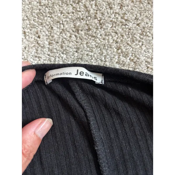 Reformation Jeans Mini Dress M Black Ribbed Long Sleeve Crew Neck - Image 4
