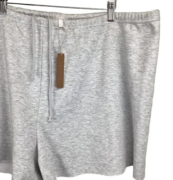 Skims‎ NWT Size 3X Cotton Fleece Shorts Light Heather Gray Drawstring Lounge - Image 3