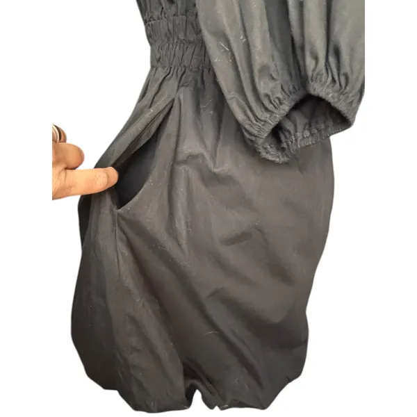 Free People Karolina Black‎ Cotton Mini Dress Puff Sleeve Bubble Hem XS Boho - Image 7