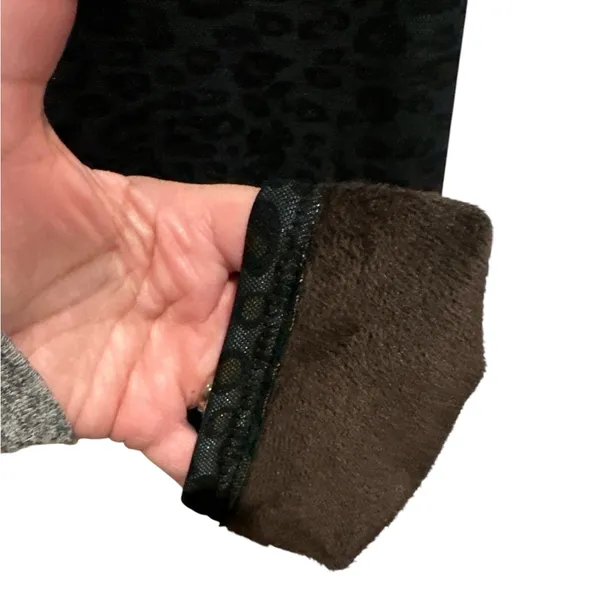 High Rise Black Bling Stud Animal Print Fleece Lined Pullon Pant - Image 4
