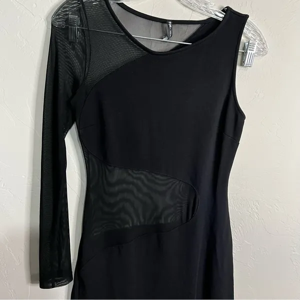 Nasty Gal‎ Black On Your Side Mesh Fitted Maxi One Sleeve Dress - Image 5