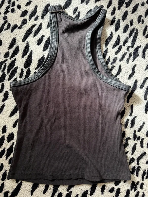 Pilcro Black Ribbed Tank with Faux-Leather Trim - Image 3