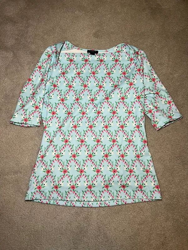 Floral Refined Stretch Envelope Neck Top Blouse Petite Size XS - Image 2