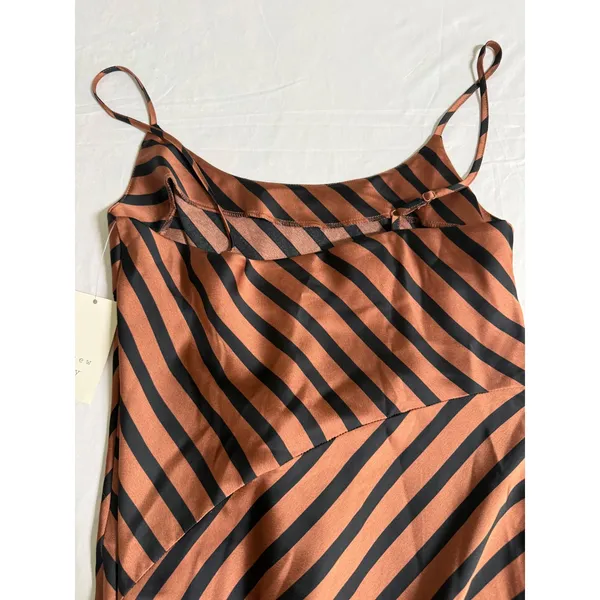 A New Day Women S Brown Striped Satin Slip Midi Dress Adjustable Straps NWT - Image 8