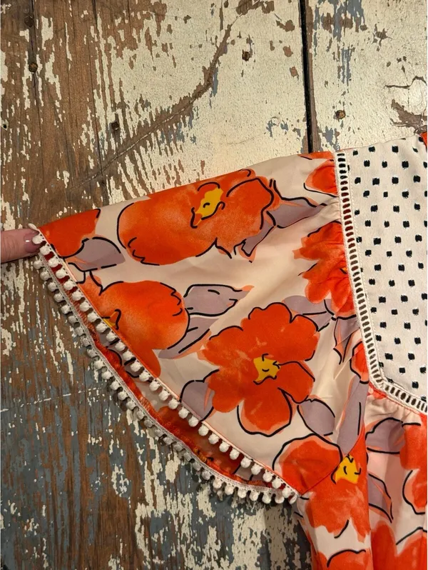 NWT THML boho orange floral print peasant blouse Women's size Medium - Image 4