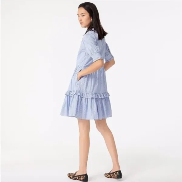 J.Crew Ruffleneck Tiered Popover Dress in Stripe Blue White Small - Image 3