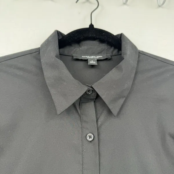 Marc New York Andrew Marc Black Button Front Blouse Puff Pleated Sleeve Top L - Image 4