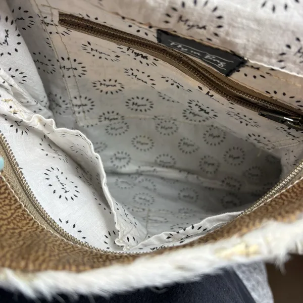 Myra Bag Backpack Western Cotton White Leather Calf Hair Backpack and Wallet - Image 7