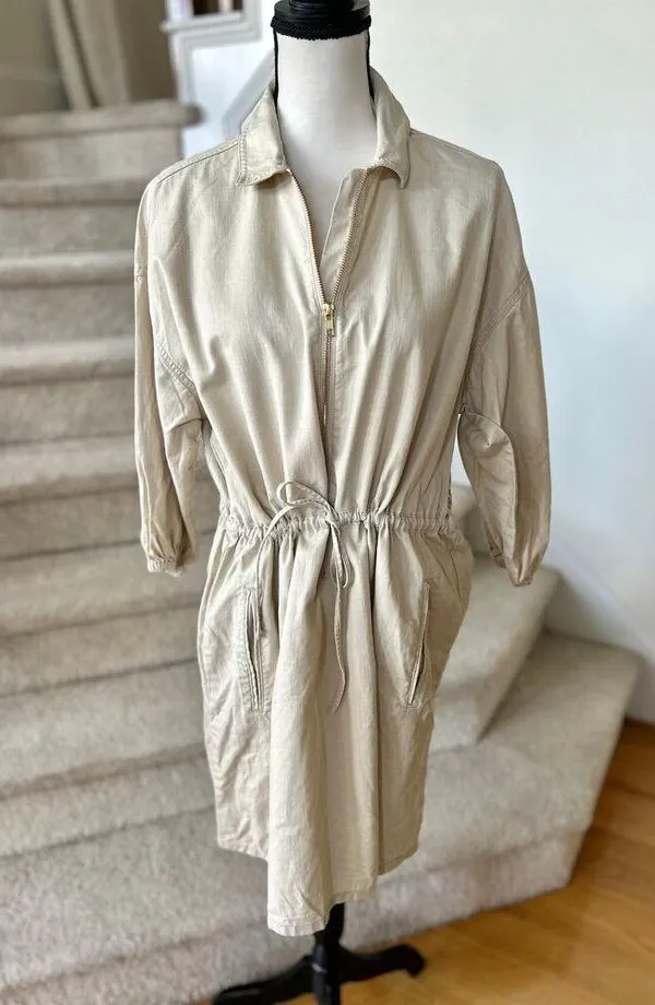 J.Crew Light Tan Cotton Adjustable Waist Utility Shift Dress - Image 2