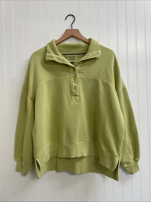 AE American Eagle Big Hug Henley Pullover Sweatshirt in Fresh Green Size XS - Image 6