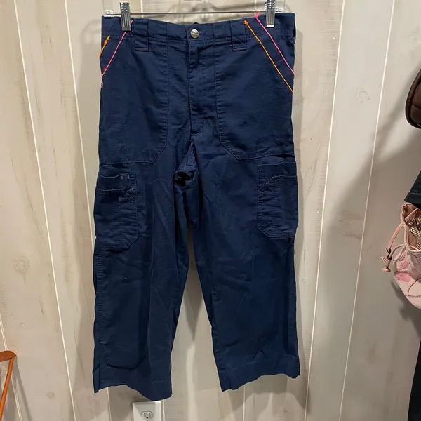 Cute navy Carhartt broken in work cargo pants pink orange trim chore - Image 12