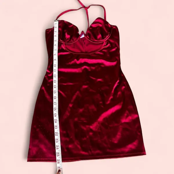 Red satin mini dress with halter neck - Image 5