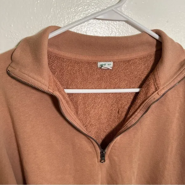 Aerie Women's Size XS Sunday Soft Quarter Zip Sweatshirt Tan Brown High Low Hem - Image 8