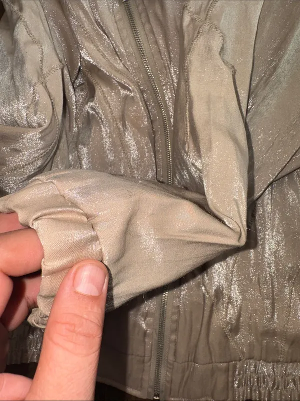 Vintage 80s 90s East West Shiny Metallic Taupe Bomber Jacket S - Image 16