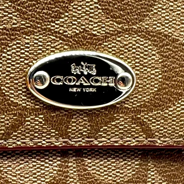 Coach brown leather signature Charlie C snap wallet pink interior A1532 … - Image 16