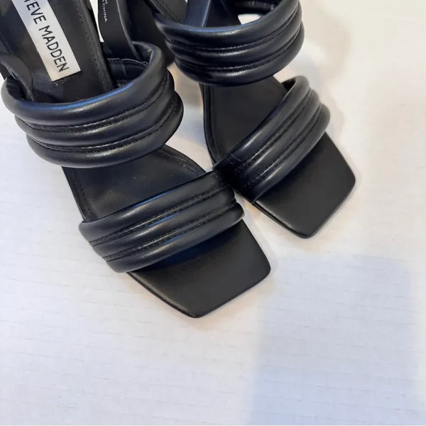 Steve Madden Black Faux Leather Square Toe Heels Women’s 6.5 Sandals Chunky Fall - Image 9