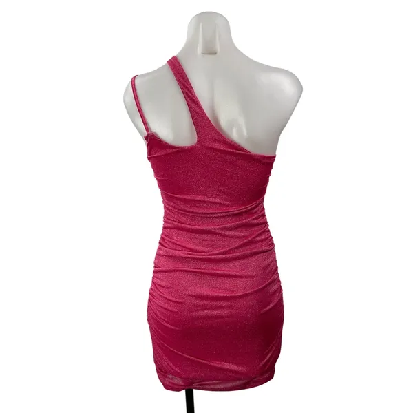 Superdown Women's Pink Sleeveless Metallic One Shoulder Bodycon Mini Dress Sz XS - Image 3