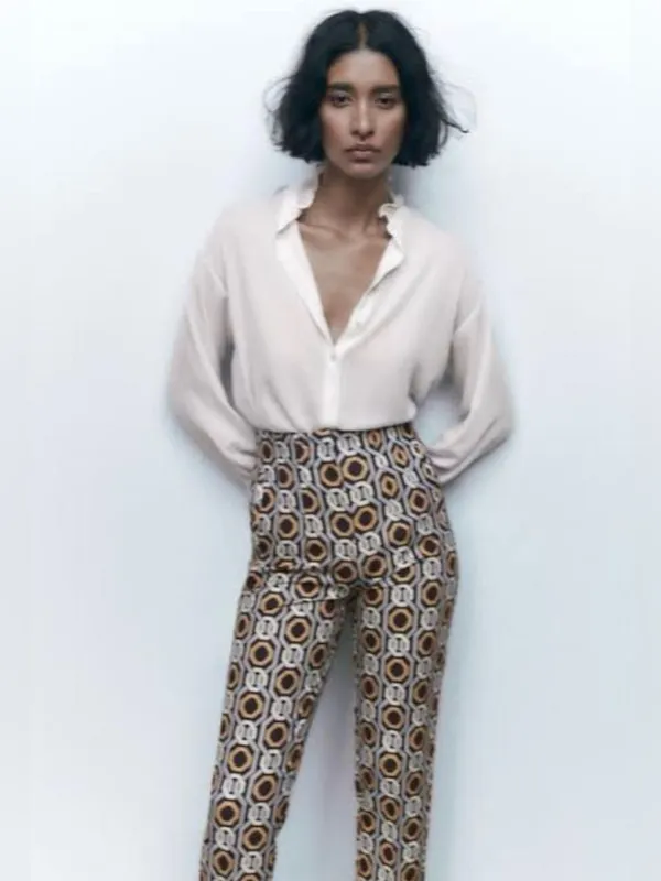 ZARA‎ Geometric Interlocking Chain Print High Rise Ankle Pants Size Small - Image 3