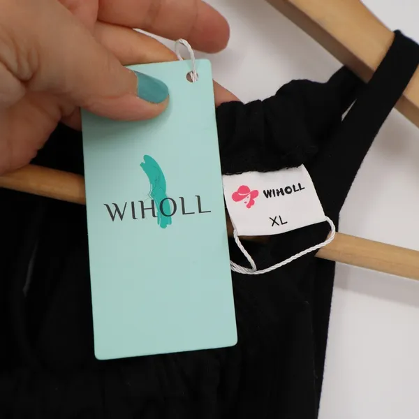 Wiholl Mini Dress Womens XL Black Stretch Pleated Drawstring Neck Sleeveless - Image 3