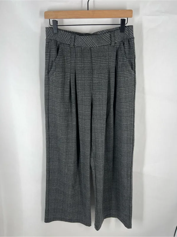 Halara High Rise Wide Leg Plaid Pants Gray Stretch Pull On Size M - Image 2