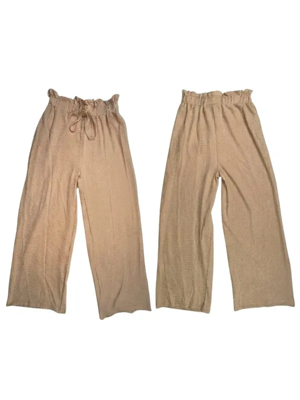 Women's Beige Paperbag Waist Wide Leg Lounge Pants Size Medium - Image 3