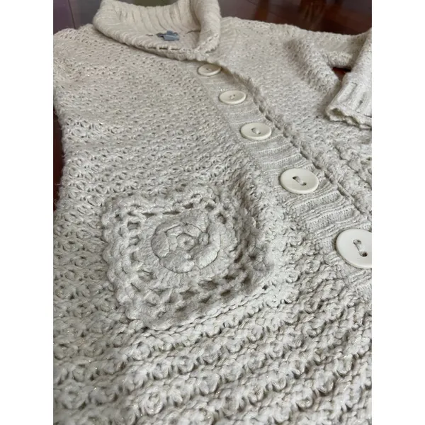 Mac & Jac Chunky Knit Cardigan Long Sweater Coat Cream L Boho Cozy - Image 6