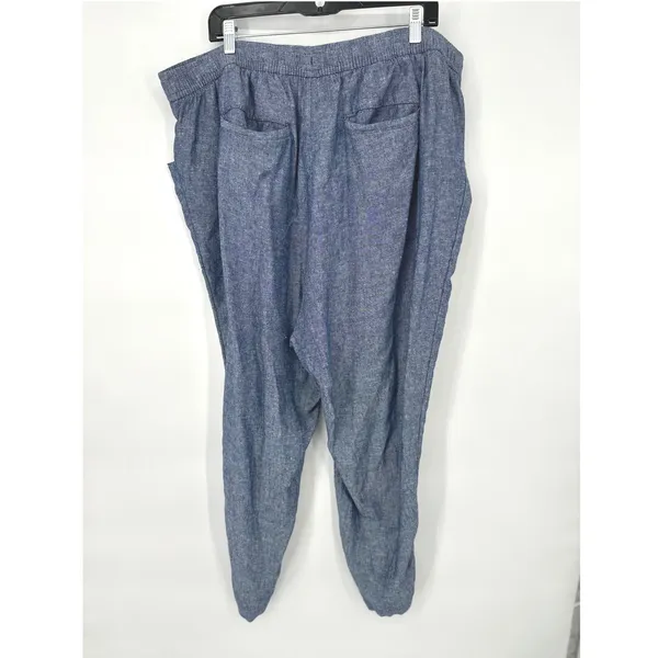 Old Navy Pants Women 2X Blue Linen Blend Elastic Waist Casual Beachy‎ Coastal - Image 4