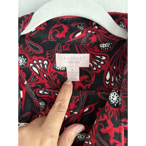 Cabernet‎ Red Long Sleeve Notch Collar Paisley Print Fleece Pajama Set Women's L - Image 4