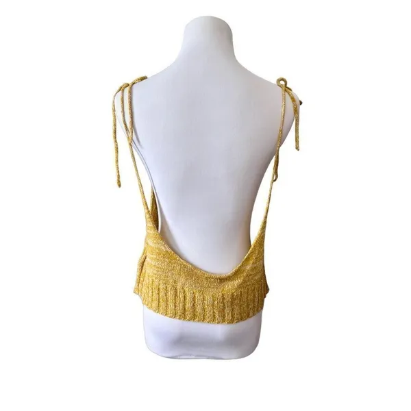 Free People Bombshell Cropped Knitted Sleeveless Top Mustard Yellow sz Small‎ - Image 5