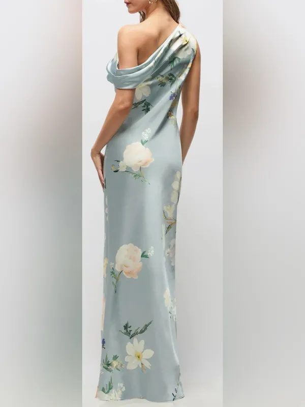 NEW After Six Liv Floral Print One-Shoulder Blue Mist Multi Gown Sz M - Image 2