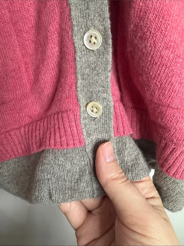 Banana Republic Cashmere Wool Raspberry V-neck Button-down Cardigan Grey Trim S - Image 7