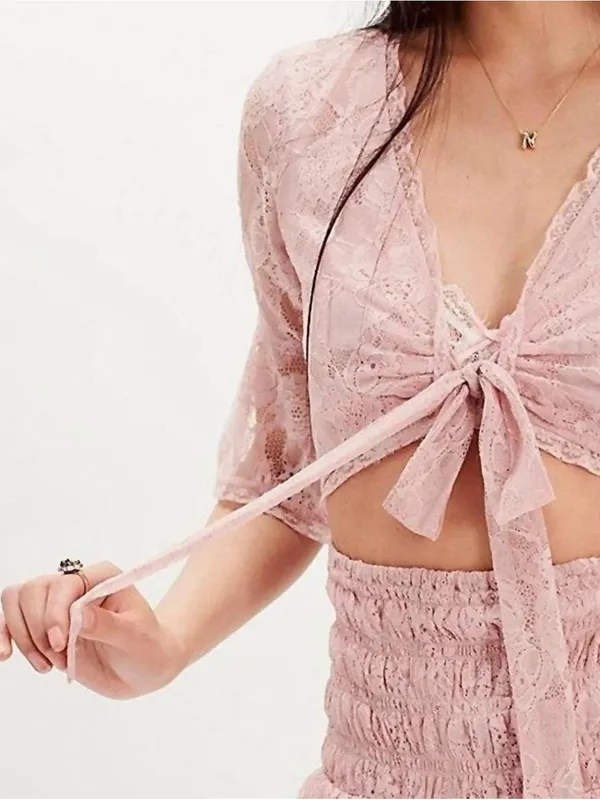 Free People Lala Lace Mini Dress Pink Dawn Size S NWT - Image 2