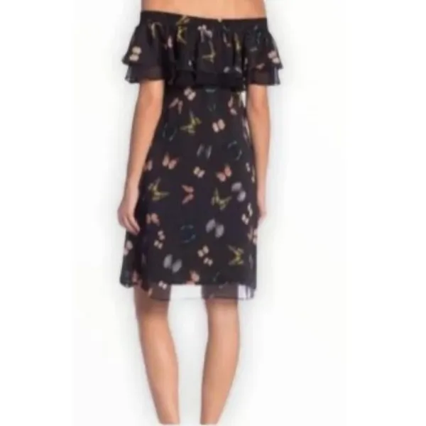 Sam Edelman 0 XS Silk Butterfly Off the Shoulder Black Dress - Image 2