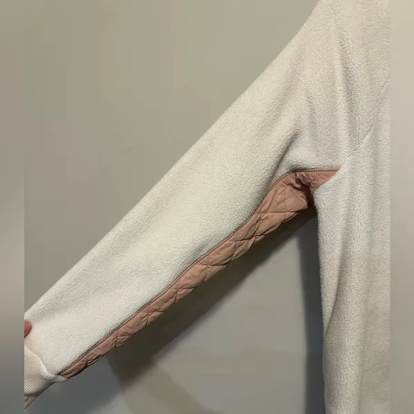 Abercrombie & Fitch Asymmetrical Snap Fleece Pullover White Blush Pink Size M - Image 6