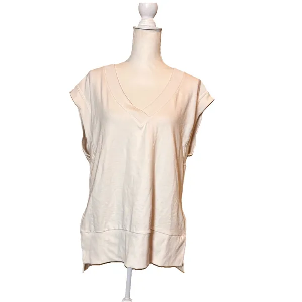Athleta Retroterry V-Neck Sleeveless Sweatshirt Tee Ivory White Size M‎ - Image 2