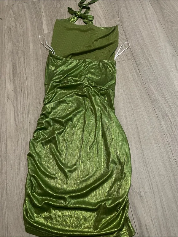 SHEIN Metallic Green One-Shoulder Ruched Dress - Image 2