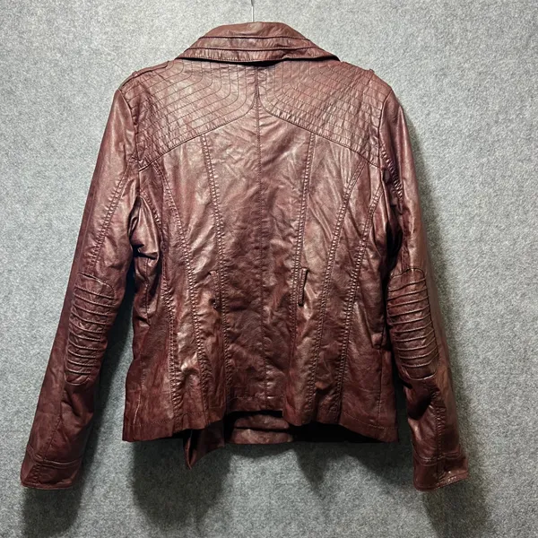 Guess Faux Leather‎ Moto Biker Jacket Quilted Burgundy XL - Image 5