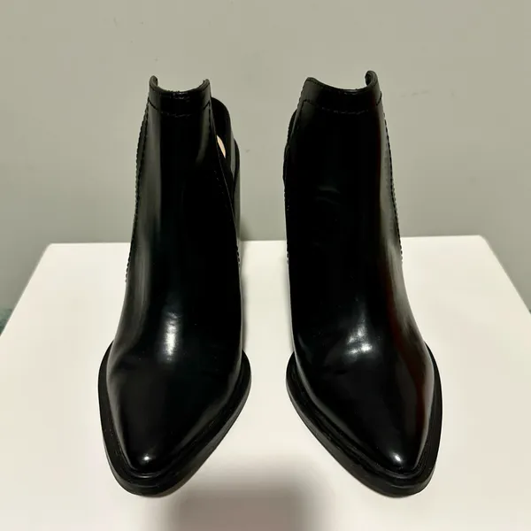 Leather Block Heel Ankle Boots with Stretch Detail - Image 2