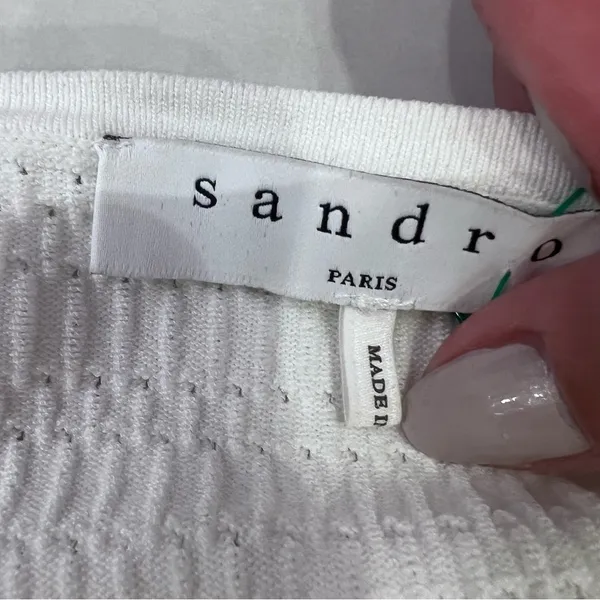 SANDRO stanislav Cardigan white sweater Women long sleeves size Medium Top Zipup - Image 7