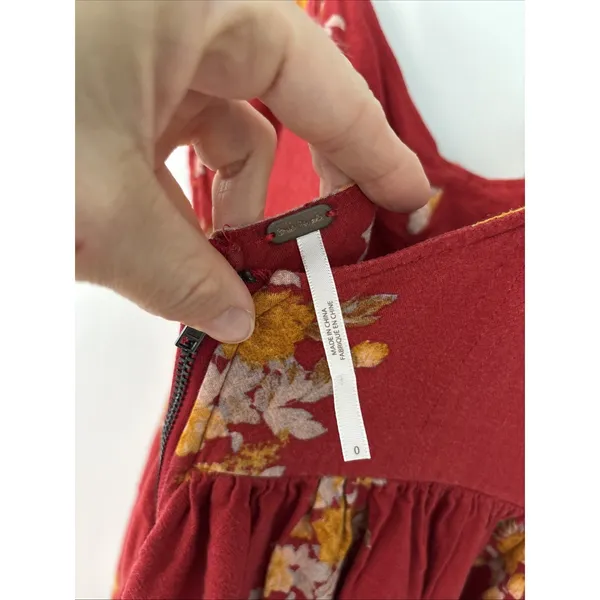 Free People Red What‎ is Love Floral Wide Leg V-Neck Jumpsuit Size 0 - Image 5