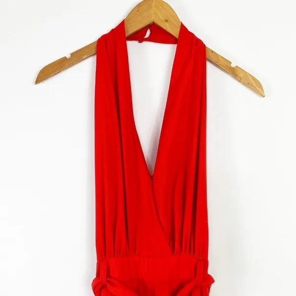 Lulus Red Halter Backless Sleeveless Jumpsuit Pants Cocktail Womens 2 - Image 3