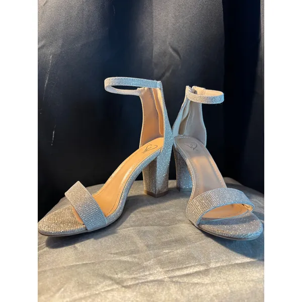 Windsor Champagne Gold Glitter Block Heels Ankle Strap Sandals Formal Evening - Image 8