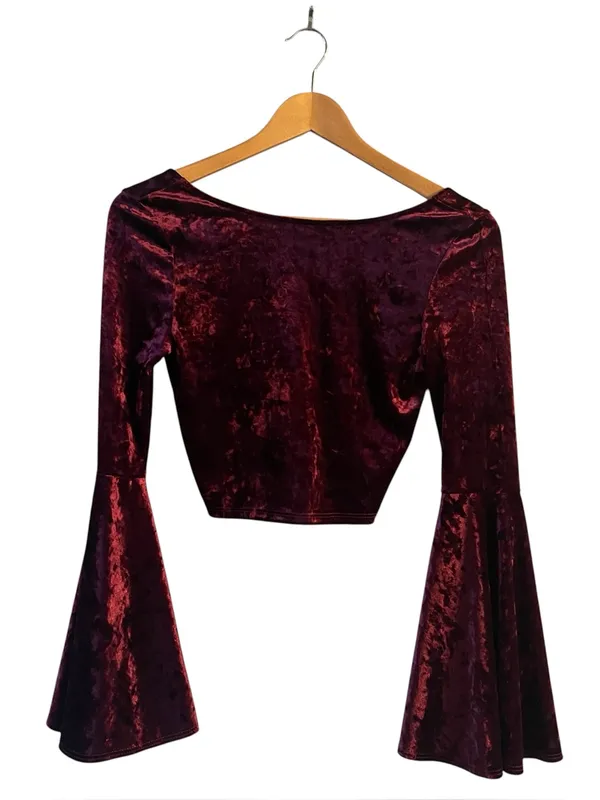 K Too Boutique Velour Cropped Burgundy Bell Sleeve Goth Blouse Small NWT - Image 2