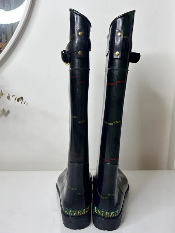 Lauren Ralph Lauren Plaid Tall Rain Boots Womens Sz 8 B Equestrian Preppy Riding - Image 5