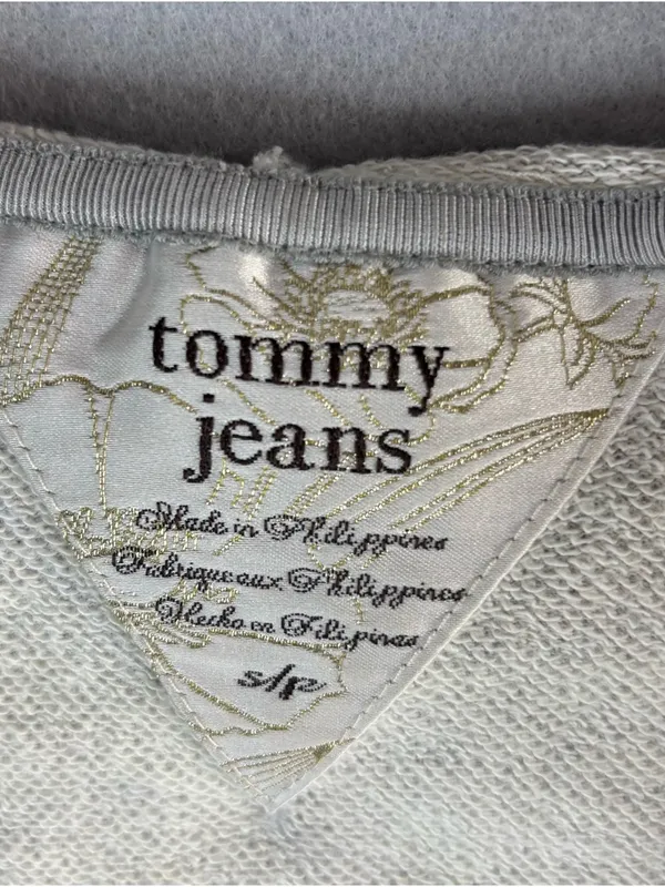 Tommy Hilfiger Jeans S Light Gray V-Neck Hoodie with Floral Patch - Image 3